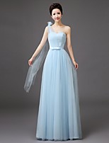 Floor-length Tulle Bridesmaid Dress-Lilac / Pearl Pink / Champagne / Silver / Sky Blue Sheath/Column One Shoulder