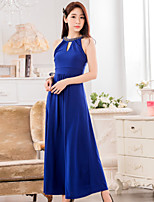 Ankle-length Chiffon / Polyester Bridesmaid Dress - Royal Blue / Black A-line Jewel