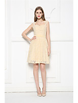 Knee-length Lace Bridesmaid Dress-Champagne A-line Sweetheart