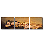 Peints à la main peinture à l'huile avec cadre étiré gens - Lot de 3