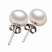 boucles d'oreilles en titane sterling bouton argent blanc perle de culture d'eau douce d'oreille avec avec boîte-cadeau (de 8-9mm)