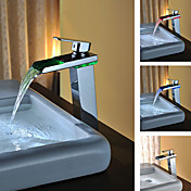 Contemporain en laiton massif mitigeur LED robinet d'évier cascade salle de bain (Chrome) Tall