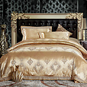 4-pièces housse de couette 300tc or jacquard plein / queen