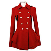 Femmes en cachemire double boutonnage Manteau Hem plissé Mélanges