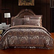 4 pièces floral housse de couette en coton jacquard de café