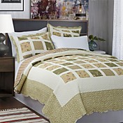 3-pièces vert plaid patchwork coton reine ensemble de couette