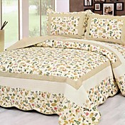 Lavés ensemble de couette en coton fleuri de 3 pièces beige