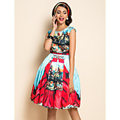 Ethnic robe d'oscillation de taille de guêpe d'impression TS