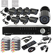 8CH D1 Real Time H.264 600TVL High Definition CCTV DVR Kit (8pcs Waterproof Day Night CMOS Cameras)