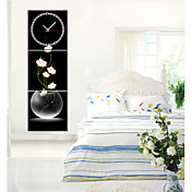  horloge moderne de style floral rose de mur de toile 3pcs