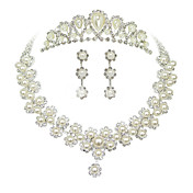 Doux Silver Pearl Tiara métal Boucles d'oreilles Ensemble collier de mariage