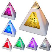 7 couleurs de LED changeant de forme pyramidale numérique réveil calendrier thermomètre (blanc, 3xAAA)