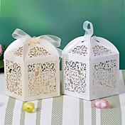 Flower Design Laser Cut Box With Ribbon(More Colors)-Set of 12