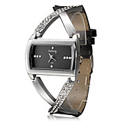 Montre à Quartz pour Femme, avec Décoration en Cristal, Bracelet en Cuir PU Noir