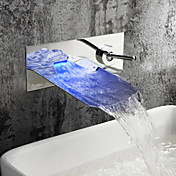 Bathroom Sink Faucet with Chrome Finish Color Changing LED Waterfall Wall Mount Faucet