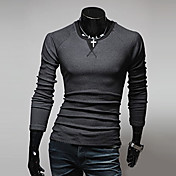 Les hommes de couleur de contraste de collier Style de la Corée T-shirt manches longues