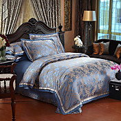 4 pièces 350TC Blue and Gold Jacquard floral housse de couette