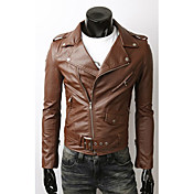 Zipper revers de short de cou en cuir brun Manteau ceinture incl Wmnz hommes