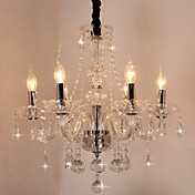 Cristal Bougie Chandelier d'entité, 6 Light, moderne Galvanoplastie en acier inoxydable