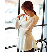 V Neck Lace Ruffle Hem manches de chemise de femmes