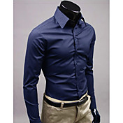 Pures couleur couleur de la sucrerie de longues chemises de douille de DJJM homme (bleu marine)