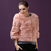 YMNA mode 3/4 Manteau de fourrure manches (rose)