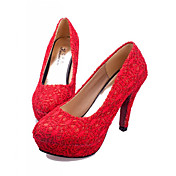 Shanhu élégant dentelle plate-forme Couture Chaussures à talons hauts (Rouge)