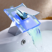 Bathroom Sink Faucet Color Changing LED Waterfall (Chrome Finish)