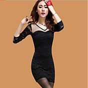 Col V motif floral de CoolCube femmes dentelle à manches longues Robe moulante noire