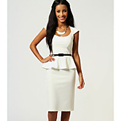 6 femmes de couleurs Nouveau mode noir et blanc Peplum moulante OL Office Lady Casual Dress avec ceinture 9052