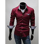 de v doublure à carreaux à long minceur chemise à manches (vin)