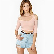 Sexy une épaule moitié manches stretch Crop Top des femmes