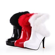 Faux cuir verni haut talon de mode sexy cheville-bottes collier des femmes de fourrure de lapin collier (plus de couleurs)