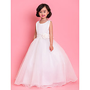 A-line Jewel Ankle-length Satin And Tulle Flower Girl Dress(More Colors)