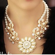 Women's Diamond Pearl Floral Necklace