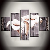 Oil Painting Landscape Mechanism Pure Lily White Flower with Stretched Frame Set of 5 Hand-Painted Canvas