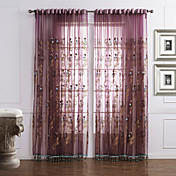 (Two Panels) Neoclassical Elegant Red Floral Eco-friendly Sheer Curtain