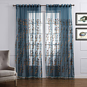 (deux panneaux) néoclassique élégant bleu floral écologique voilage