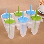 6 Cells Star Ice Cream Tray Cube Mould Mold with Stick(Random Color) , Plastic 7.5