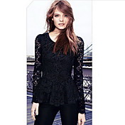 Mifeier Women's Round Neck Lace Cut Out Blouse