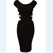 yzis sexy dos nu col rond manches courtes robe longue