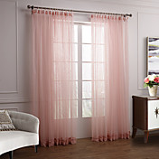 (Two Panels) Elegant Pink Solid Sheer Curtain With Pendants