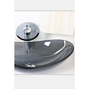 Gray Glass Tempered Glass Vessel Sink With Waterfull Faucet Set