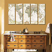 Stretched Canvas Art  World Map Set of 5