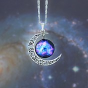 Women's Galaxy Star Moon Time Gem Necklace