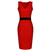 VERYM Women's Contrast COLor Sexy V-Neck Dresses
