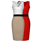 fashion v neck sleeveless contrast color dress