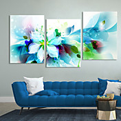 Canvas Set of 3 Modern Abstract Blue Flowers Stretched Canvas Print Ready to Hang