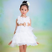 Girl's White Flower Bow Cake Tutu Princess Lovely Bridesmaids Wedding Dresses