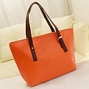 Women's PU Leather Vintage Print Candy Color Tote